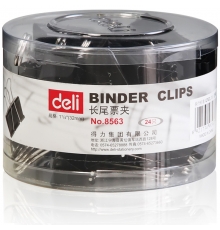 得力（deli）筒裝長(zhǎng)尾票夾黑色 32mm 3# 8563（24只/筒，48筒/件）