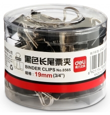 得力（deli）筒裝長(zhǎng)尾票夾黑色 19mm 5# 8565（40只/筒，96筒/件）