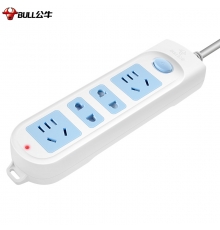 公牛插座 帶兒童保護(hù)門 插排插線板拖線板電源插座 轉(zhuǎn)換器 GN-607 經(jīng)典藍(lán)白 4插位 全長4米